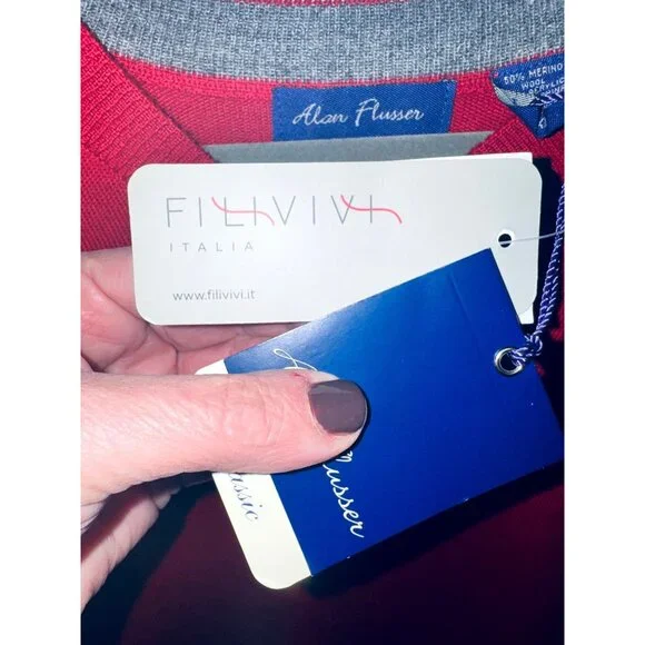 NWT Merino Wool Lightweight Alan Flusser Red VNeck Sweater Vest XL Preppy Office - Picture 9 of 9